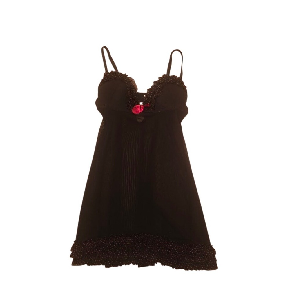 Dreamwear Black Pink Polka Dot Babydoll Chemise Lingerie Size M 3090-44